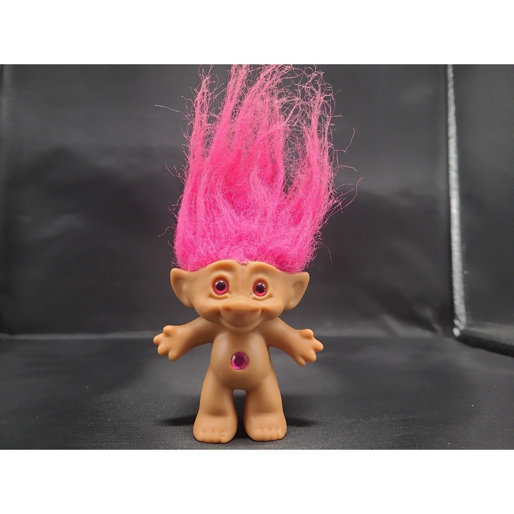 Ace Novelty Treasure Troll Doll Neon Pink Hair With Belly Gem